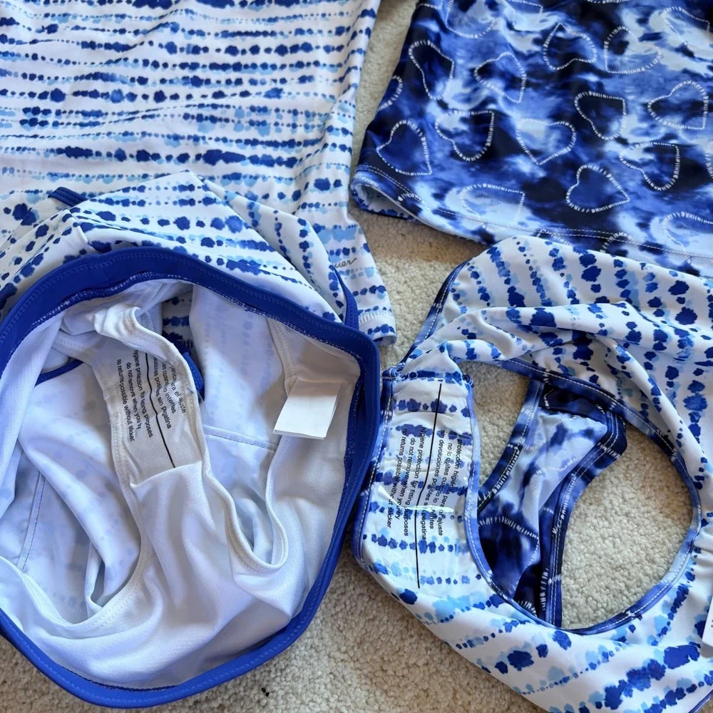 Eddie Bauer Swim Set 4-Piece Mix & Match Girls Size S 7/8 Blue Tie Dye NWOT